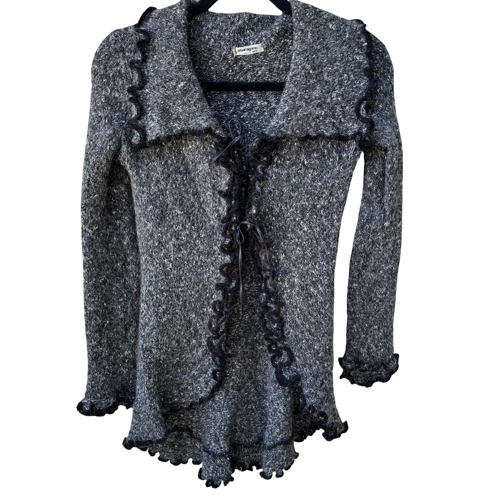 Sharagano Paris Y2K French Vintage Whimsigoth Mohair Blend Ruffle Tie Cardigan